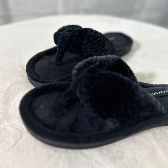 Women's Black Fuzzy Thong Slippers with Memory Foam Sole for Support - Picture 11 of 12